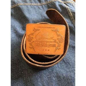 Karl Kani Vintage Brass Belt Buckle w/ Brown Leather Belt - Men's Sz 44